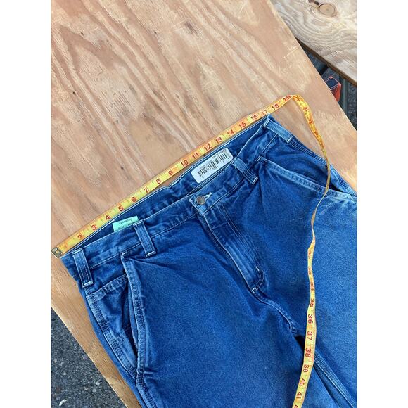 Carhartt Jeans Mens 34x36 Blue Denim Carpenter Utility Work Dungaree distress - Picture 6 of 10